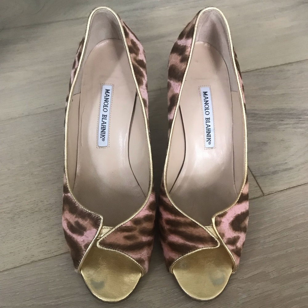 Manila Blahnik Pink Calf Hair Pony Heels
